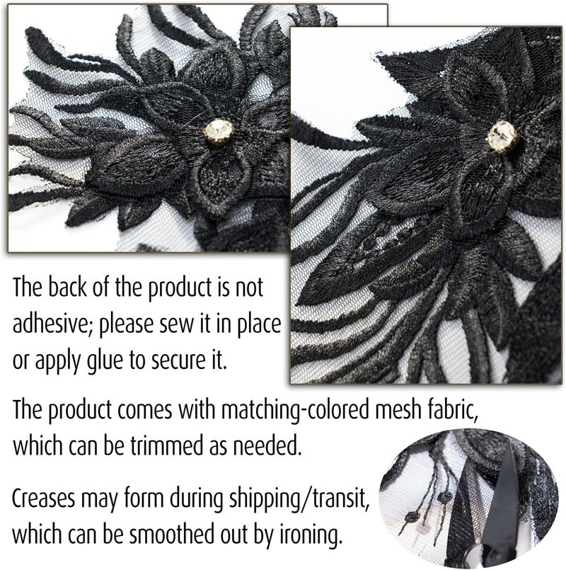 Silvora Phoenix Peacock Feather Tail Fabric Beaded Lace Applique,3D Embroidered Flower Fabric Patch for Bridal Dress, Handmade Sewing Tool for Wedding DIY Crafts(Black) - Image 4